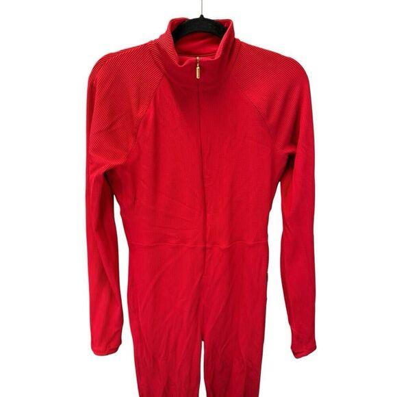 Athleta x Alicia Keys Red Ribbed Goddess Jumpsuit L PowerVita Fabric - Picture 6 of 12